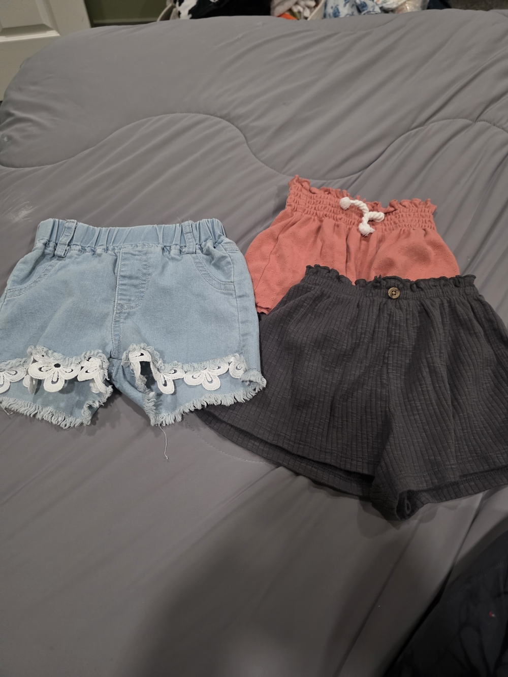 Three-Pack Girls' Casual Shorts - Pink, Light Blue & Charcoal